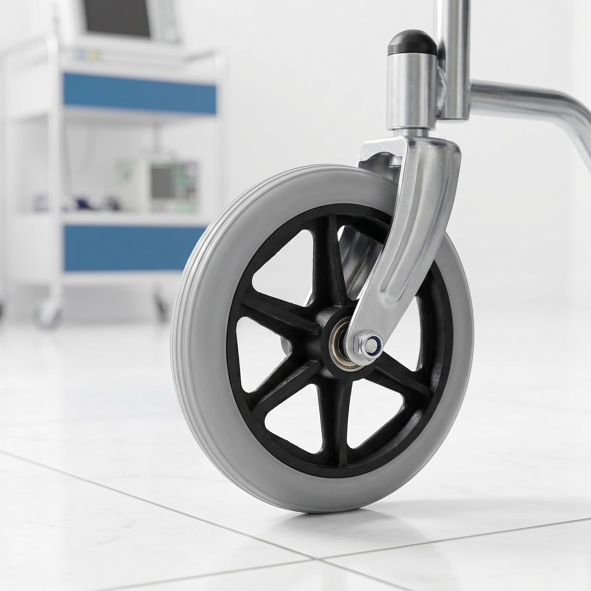 6 Piezas Rueda Delantera Diseño Antipinchazos para Silla de Ruedas Neumático Sólido de Goma y Acero Instalación Sencilla para Superficies Irregulares y Baldosas