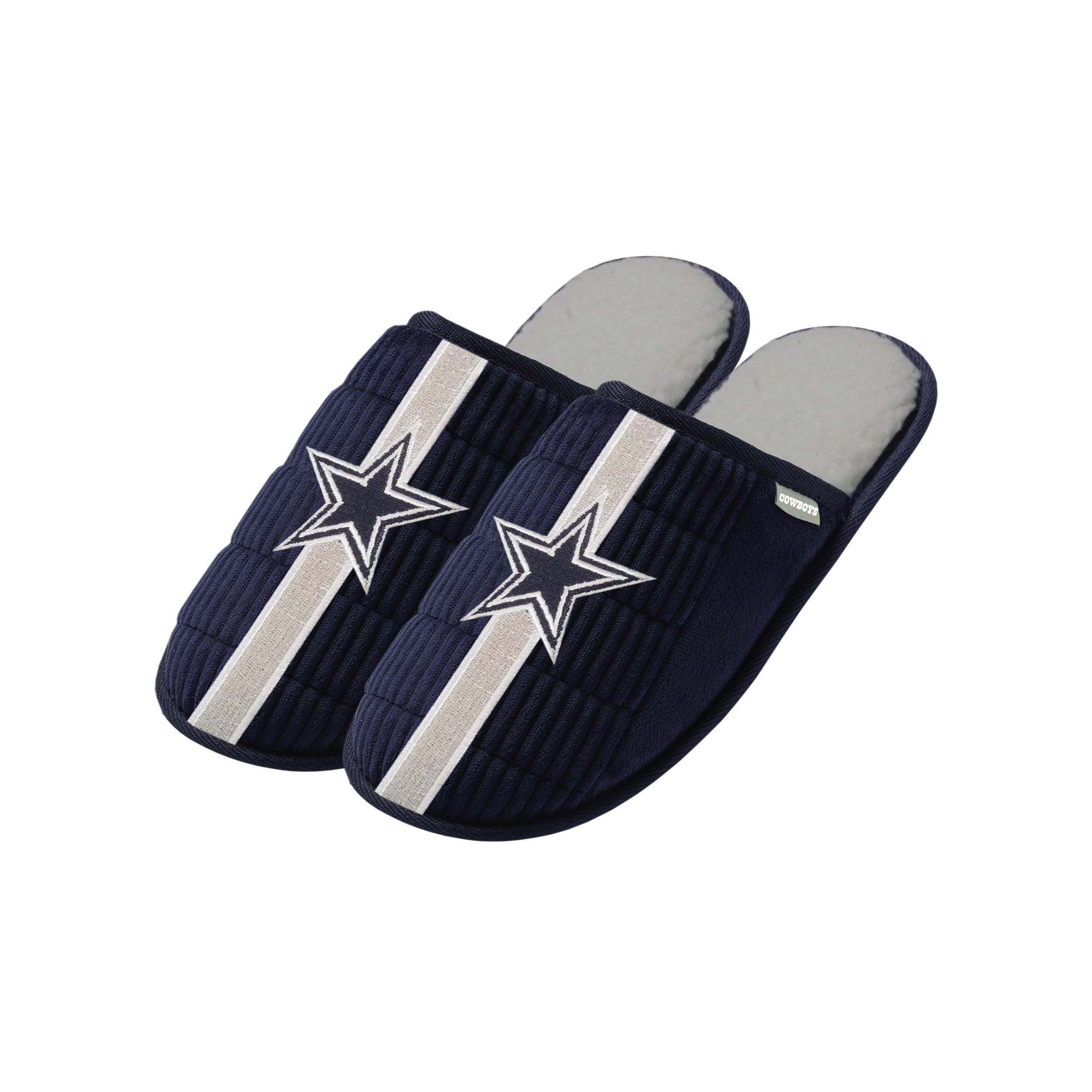 FOCO NFL Men's Officially Licensed Primary Logo Game Day Team Color Football Sherpa Slide Slipper - Dallas Cowboys - Navy - (Medium 9-10)