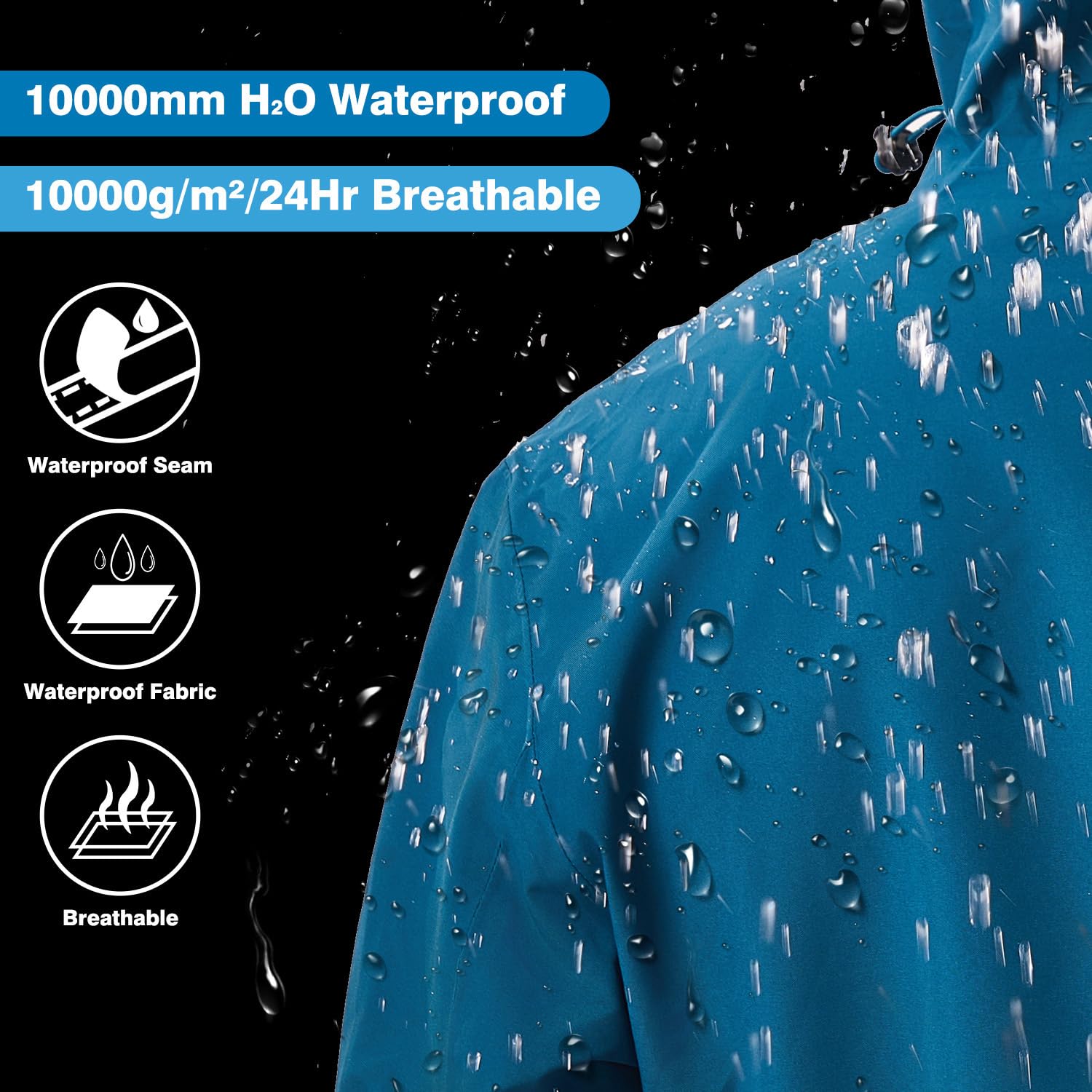 Veste pour hommes Imperméable et respirante Veste softshell Veste de pluie légère Coupe-vent pliable Manteau de pluie pour vélo avec capuche