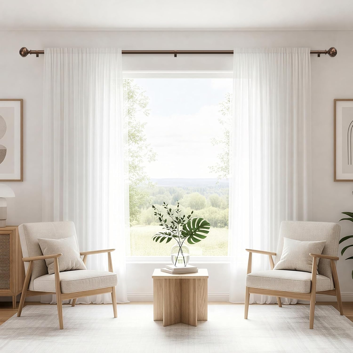 Antique Bronze Curtain Rods for Windows 48 to 84 Inches, 1" Adjustable Heavy Duty Antique Window Curtain Rod with European Vintage Floral Finial, Vintage Decorative Drapery Rods for Bedroom