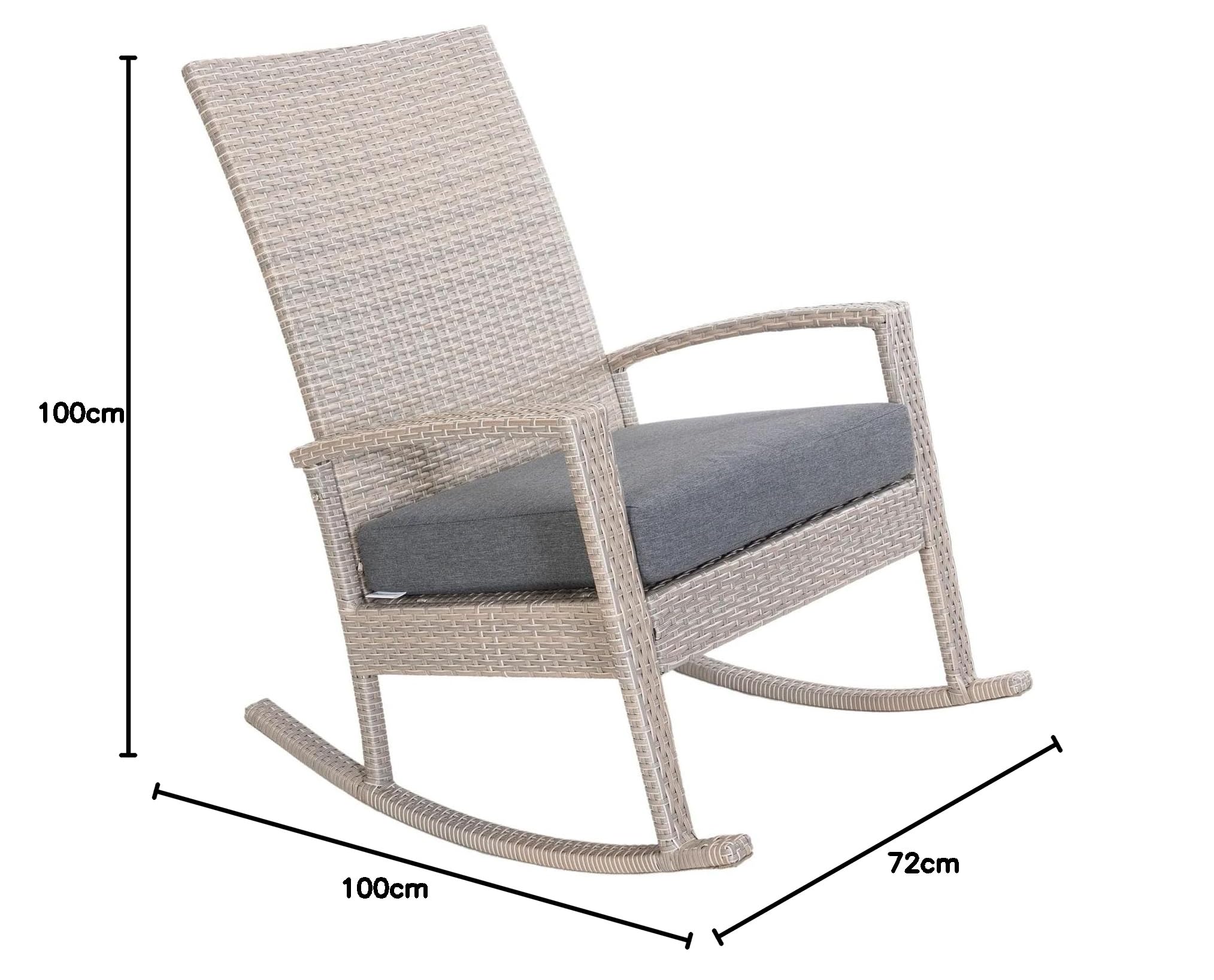 Ogarden Rocking Chair, Garten schaukelstuhl wetterfest, Poly Rattan Outdoor Schaukelstuhl, Schaukelsessel mit Kissen, für Garten, Terrasse, Balkon, Gartenstuhl (Creme - Graues Kissen)