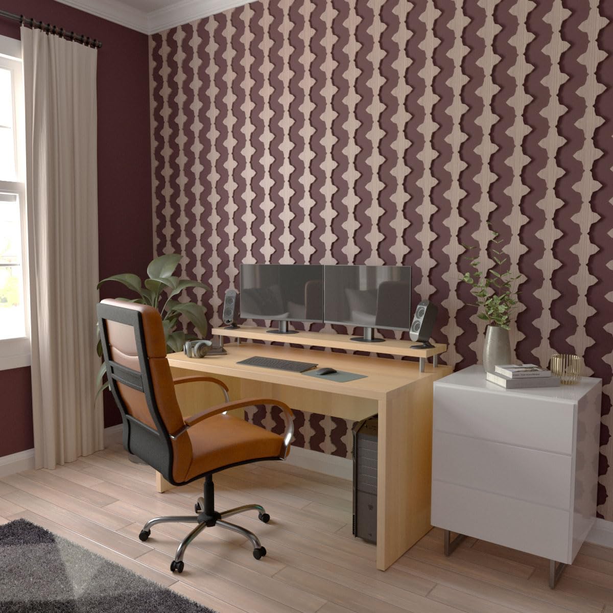 Ekena Millwork 47"H x 3/8"T Pandora Adjustable Wood Decorative Slat Wall Panel Kit, Walnut (contains 16 Slats + 1 Straight Edge Starter Slat)