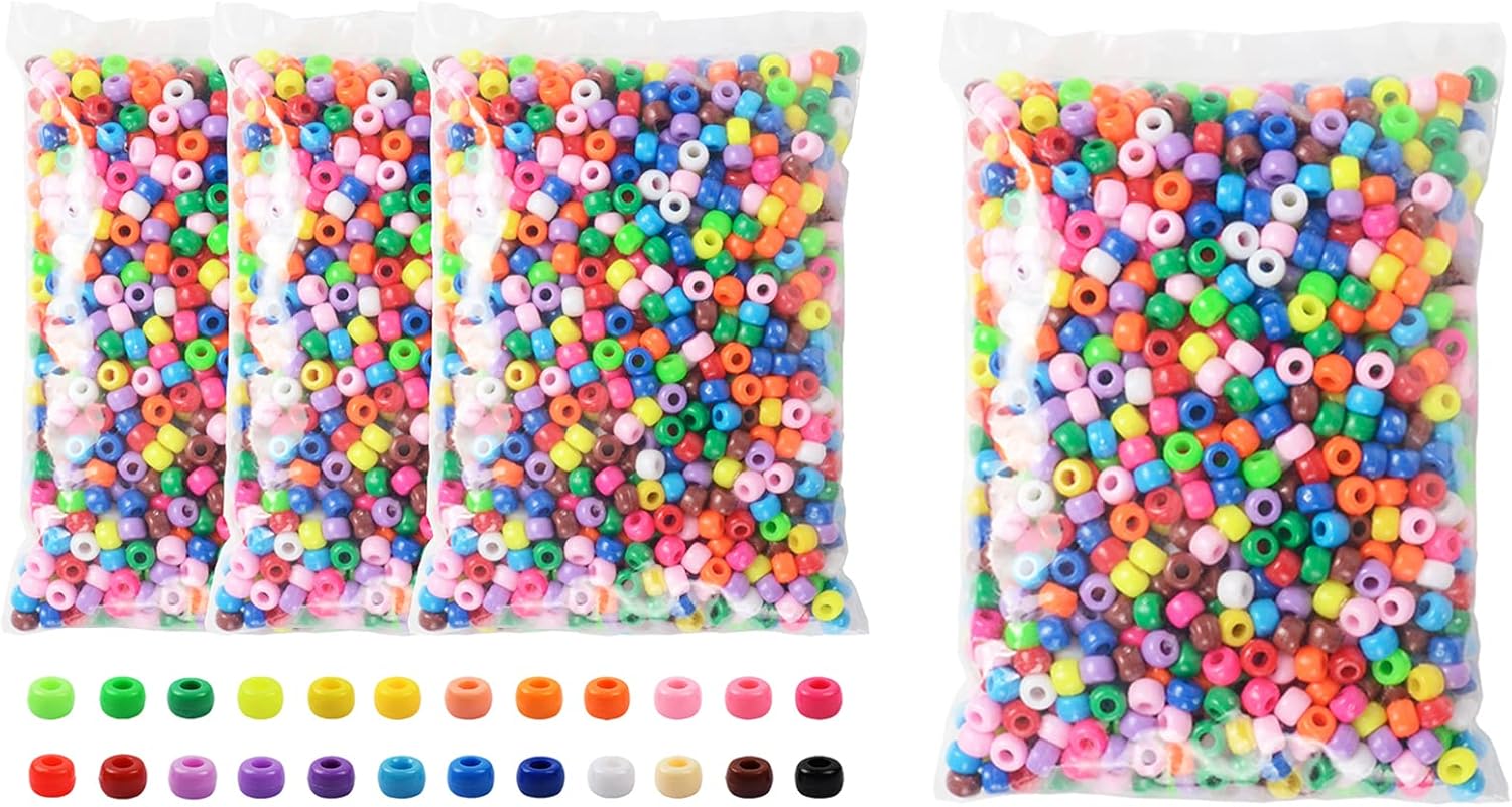 Pony Multi-Color Beads - 4800pcs, 6x9mm, 24 Assorted Colors for DIY Bracelets, Necklaces & Key Chains