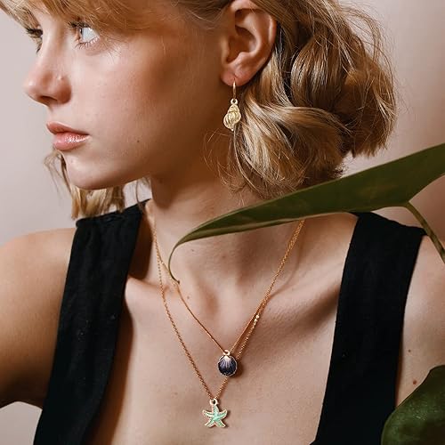 Miniatura 6 de 60 dijes de aleación con diseño de estrella de mar y conchas de mar, esmalte colorido, vida oceánica, animales marinos, suministros de manualidades