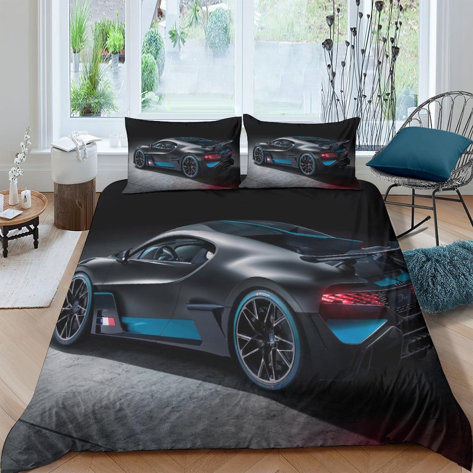 BARDYS Super Car Duvet Cover with Pillowcaser Kids 3D Printed Bedding Sports Car Comforter Cover Soft Microfiber Quilt Cover for Girls, Boys Bedding Set，with Zipper Closure Double（200x200cm）