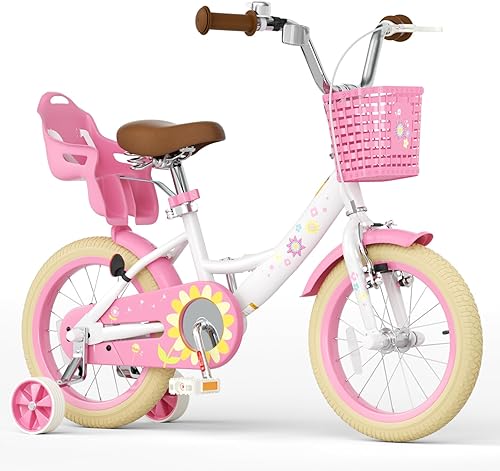 Miniatura 14 de Glaf Bicicleta para niñas de 12, 14, 16, 20 pulgadas, con ruedas de entrenamiento para niños de 2 a 12 años, bicicleta con cesta y asiento de