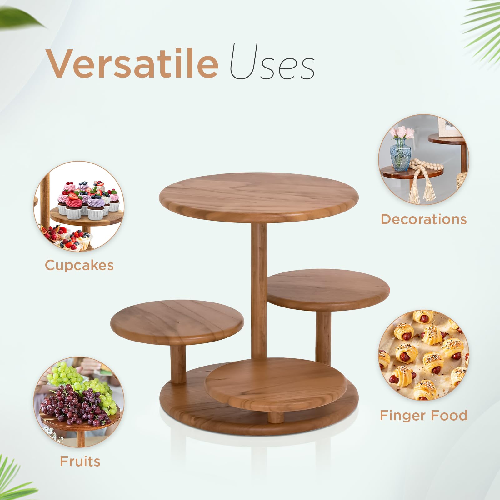 IBUYKE Cupcake Stand met 3 niveaus, duurzame houten cupcaketoren, ronde serveerstandaard, desserttafel display boomtoren voor verjaardag, thuisfeest, bruiloft, babyshower, rustiek bruin TLJ017H
