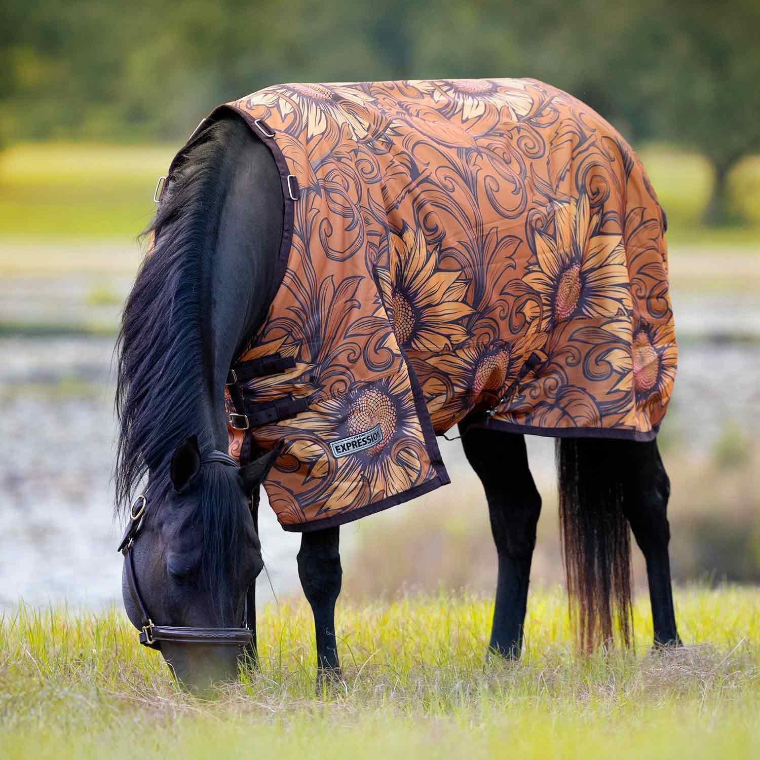 Jeffers Expression 1200 Denier Standard Neck Turnout Sheet, 72" - 0 Gram Lightweight Waterproof Horse Blanket, Breathable Outdoor Rug with Straps, Gussets, Tail Flap, Adjustable Fit - Bloomin Toolin