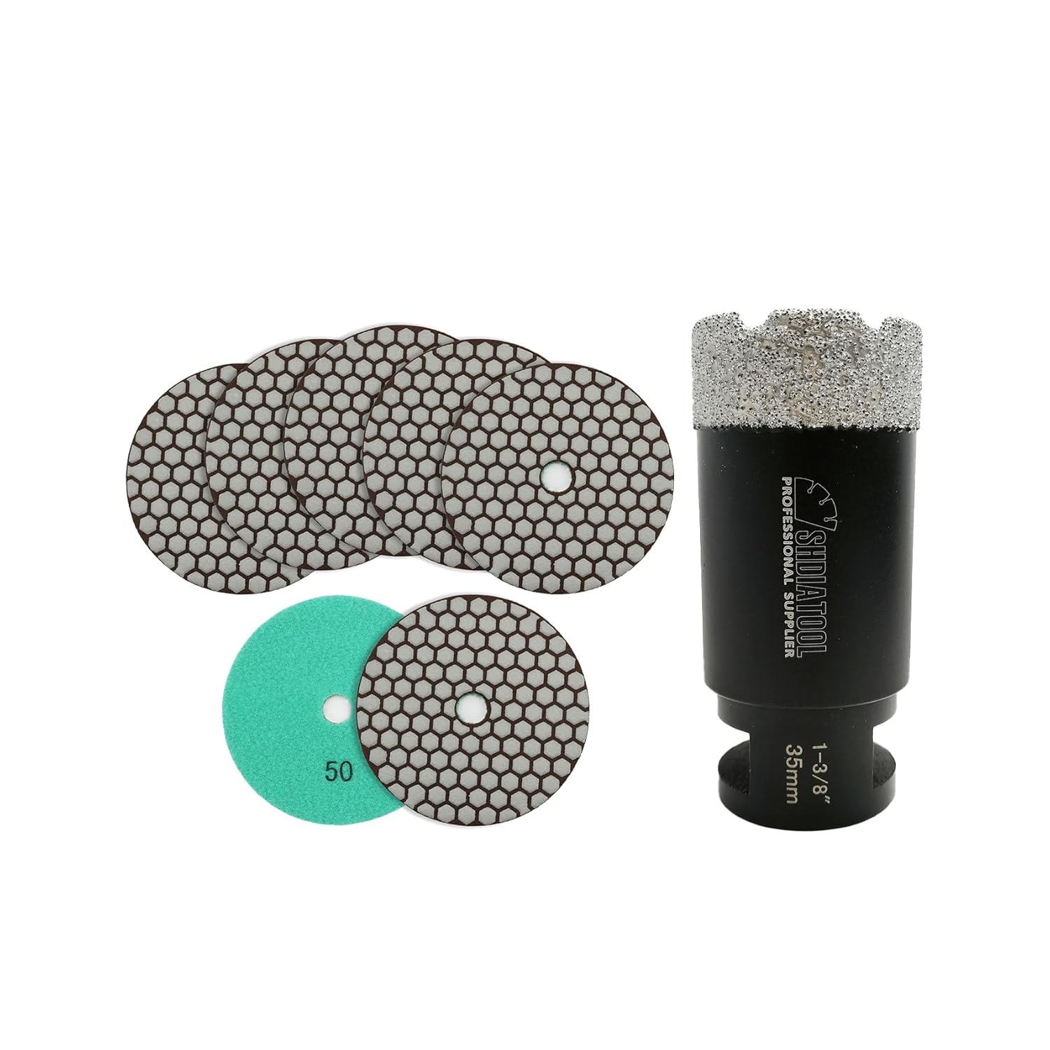 SHDIATOOL 5 Inch Dry Diamond polishing Pads Grit 50 for Granite Marble Quartz(7-Pack)