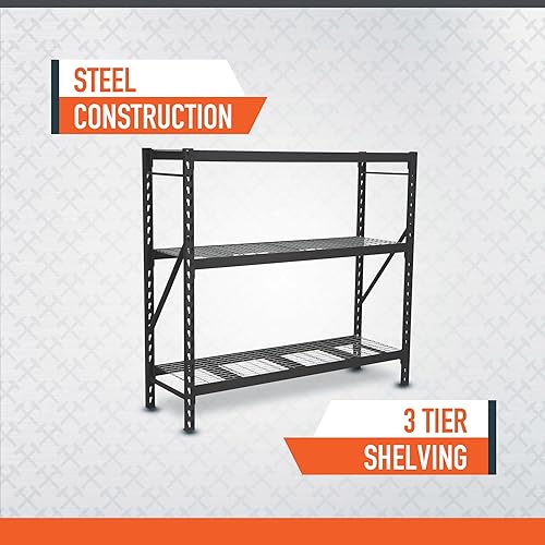 Miniatura 3 de Ironton Estantería industrial, 3 estantes de almacenamiento, estructura de acero, estante de 3 niveles con capacidad de carga de 2000 libras por