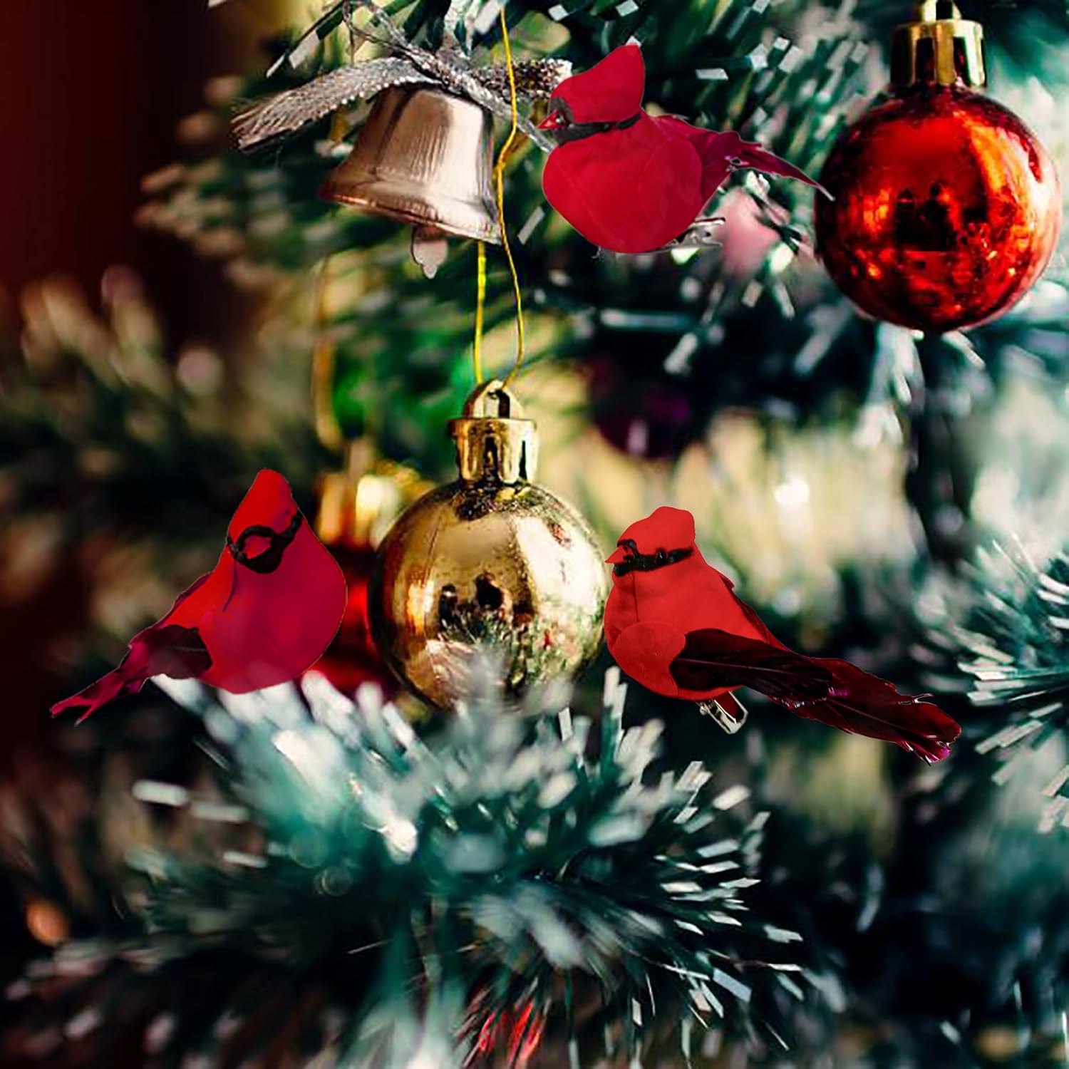 Cartanfill-Cardinal Clip On Christmas Tree Ornament Decorations, Set of 12, Red Feather Birds, 3 inches Long - Image 4