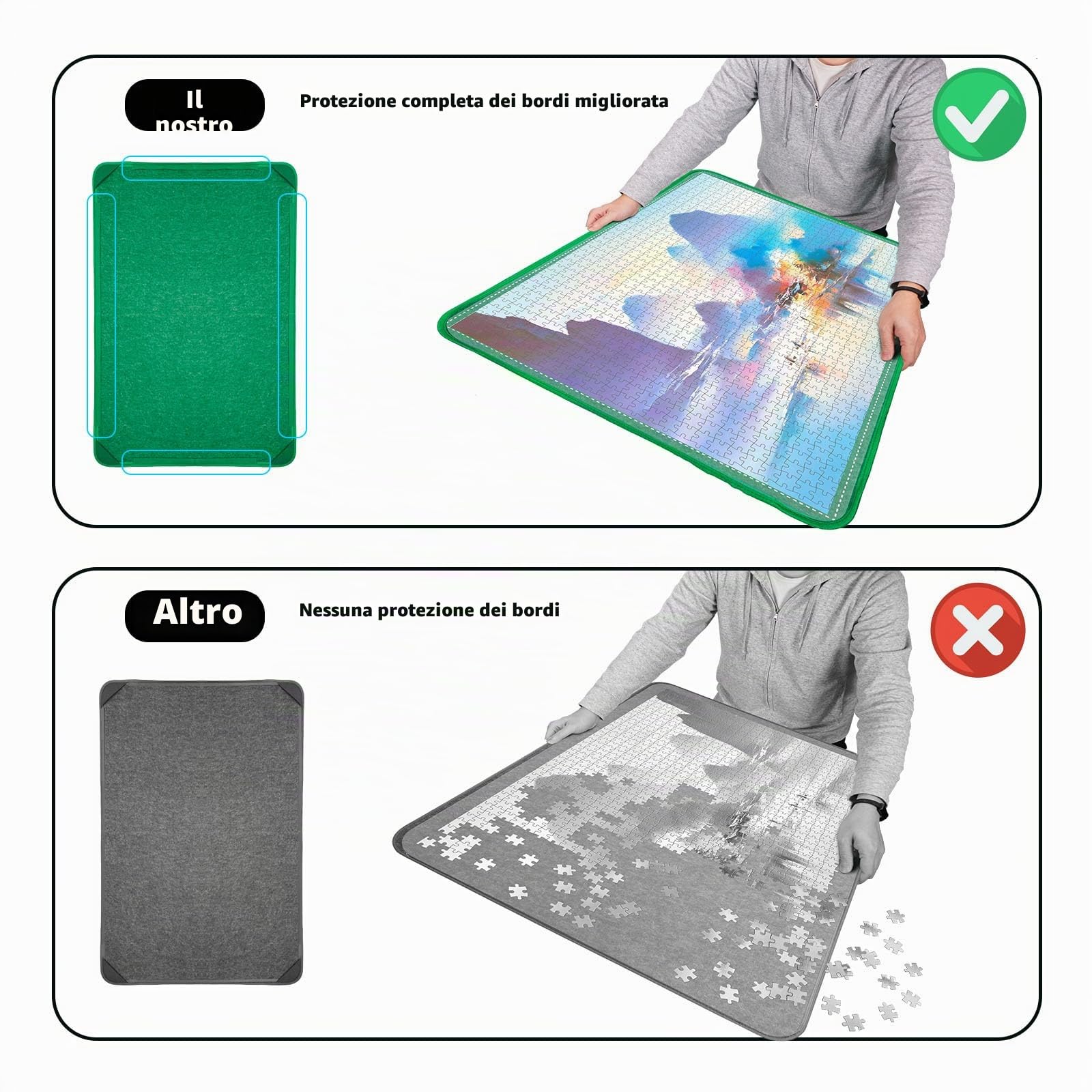 MOZOOSON Tappeto puzzle, Tavole per Puzzle 1000 Pezzi, Jigsaw Board, Tappetino Puzzle 32 x 22in, Tappetini Puzzle, Riporre i Puzzle con 6 Vassoi + 1 Coperchio Antipolvere