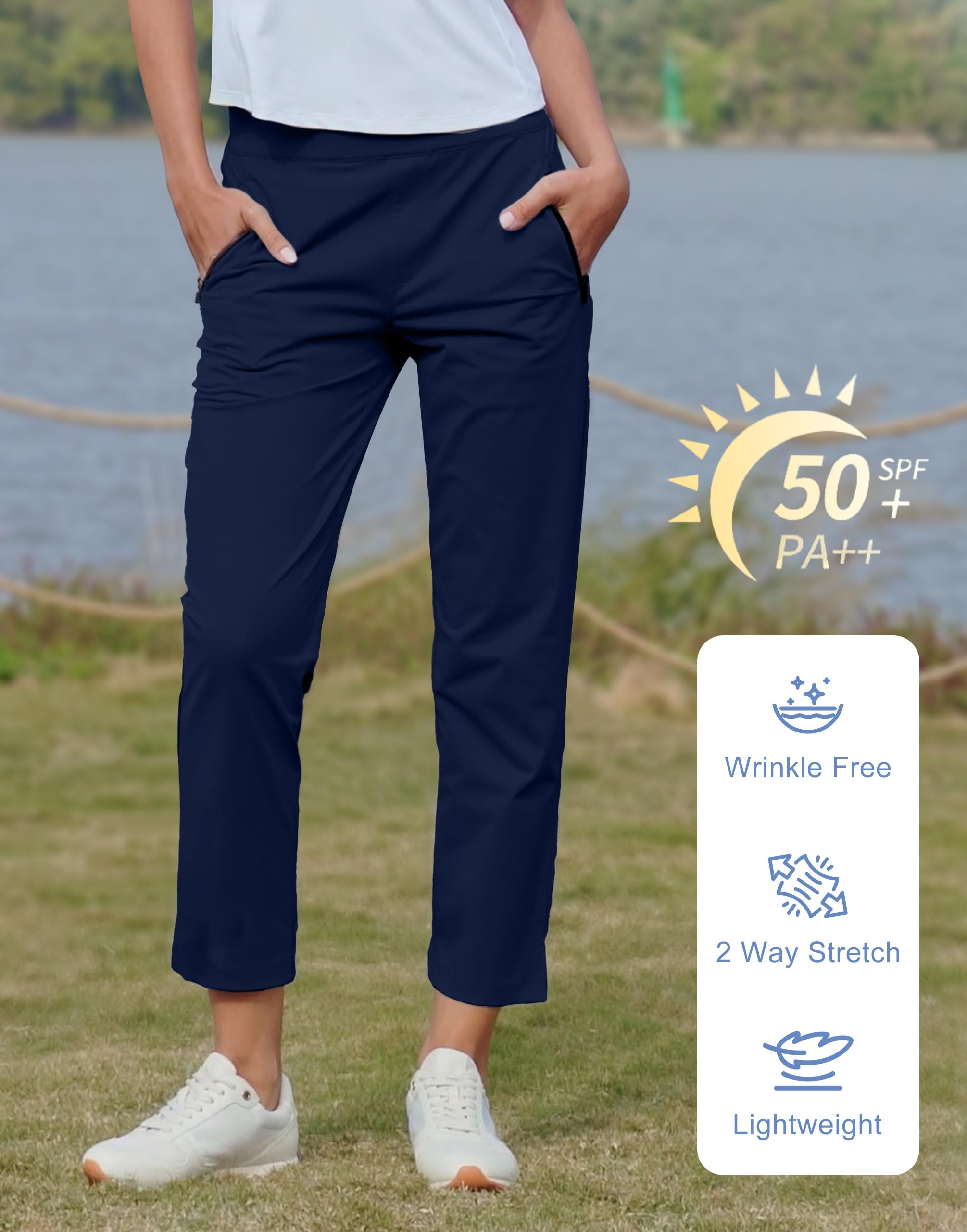 Pioneer Camp Damskie spodnie golfowe 7/8 z bocznymi kieszeniami – oddychające, elastyczne spodnie do biura, podróży i uprawiania sportu – elastyczny ściągacz ze sznurkiem – lekkie i odporne na