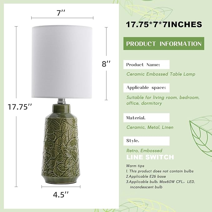 Lámpara de Mesa Cerámica Juego de 2, 45 cm, Pantalla de Lino Blanco miniatura 2