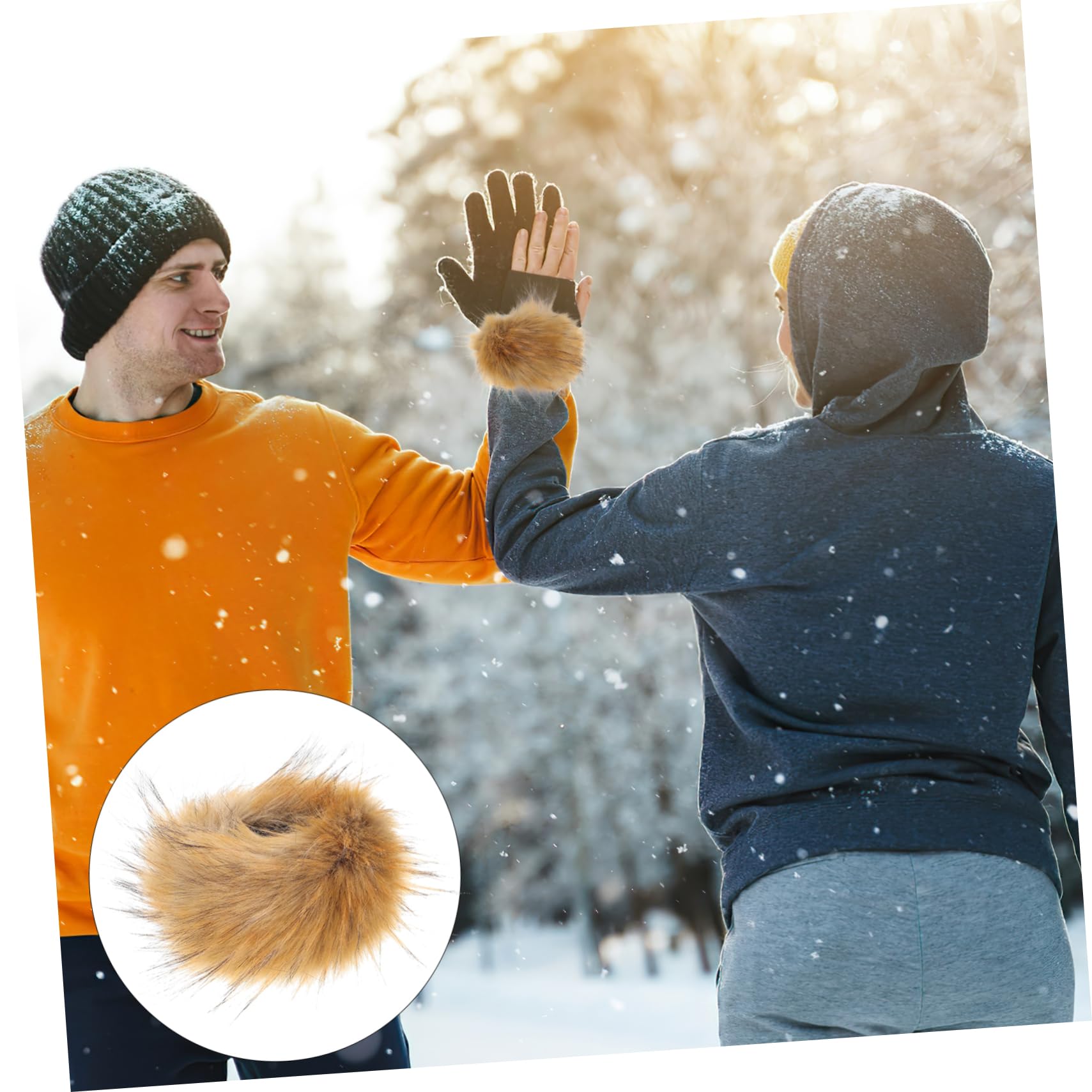 COLLBATH Elegant Winter Wrist Cuffs Fuzzy Hand Cuffs Set Faux Fur Short Wrist Cuff for Cold Weather