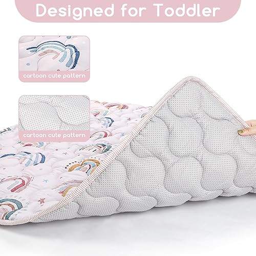 Miniatura 6 de Tapete de juego para bebé para piso, tapete acolchado de 50 x 50 pulgadas para bebé, tapete suave para gatear, antideslizante, arcoíris rosa