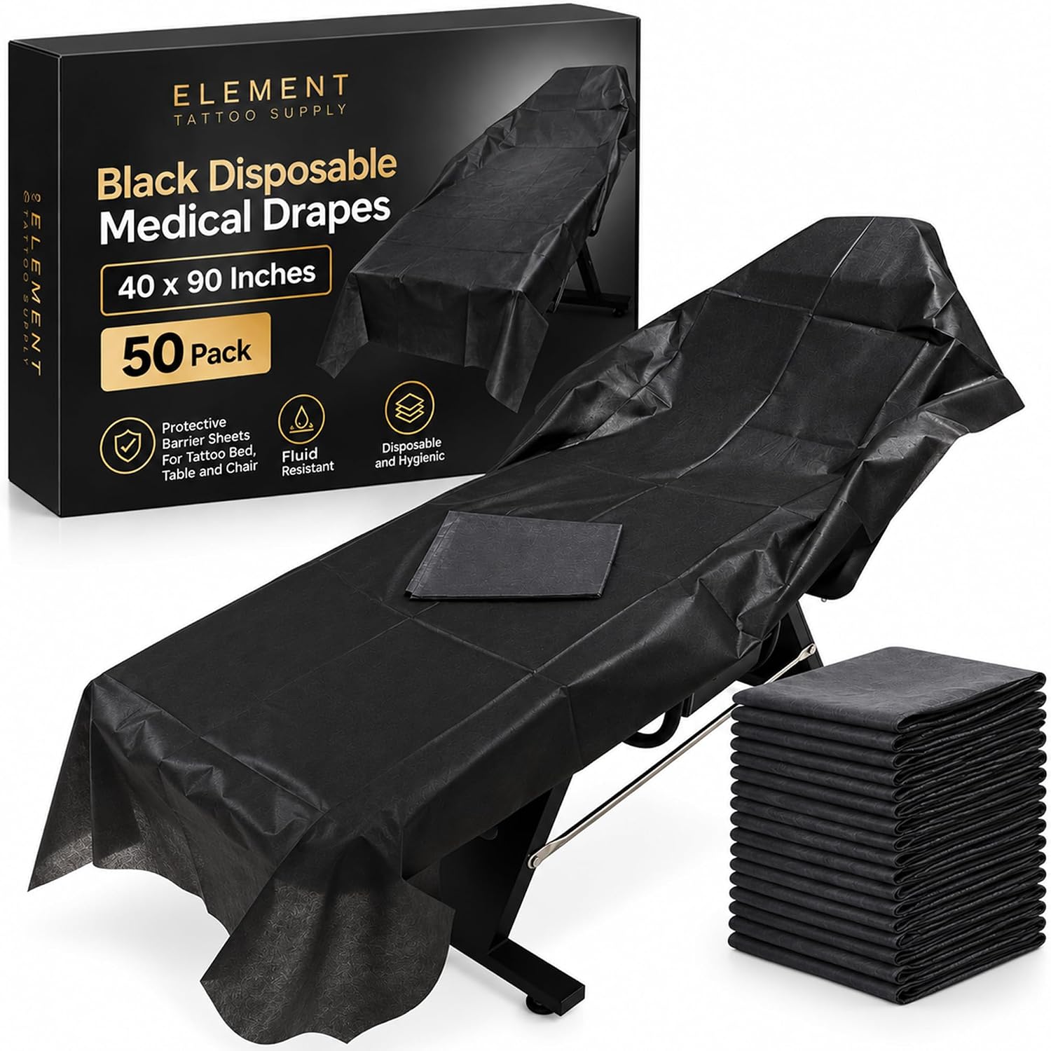 Element Tattoo Supply Black Disposable Medical Drapes 40×90″ 50-Pack