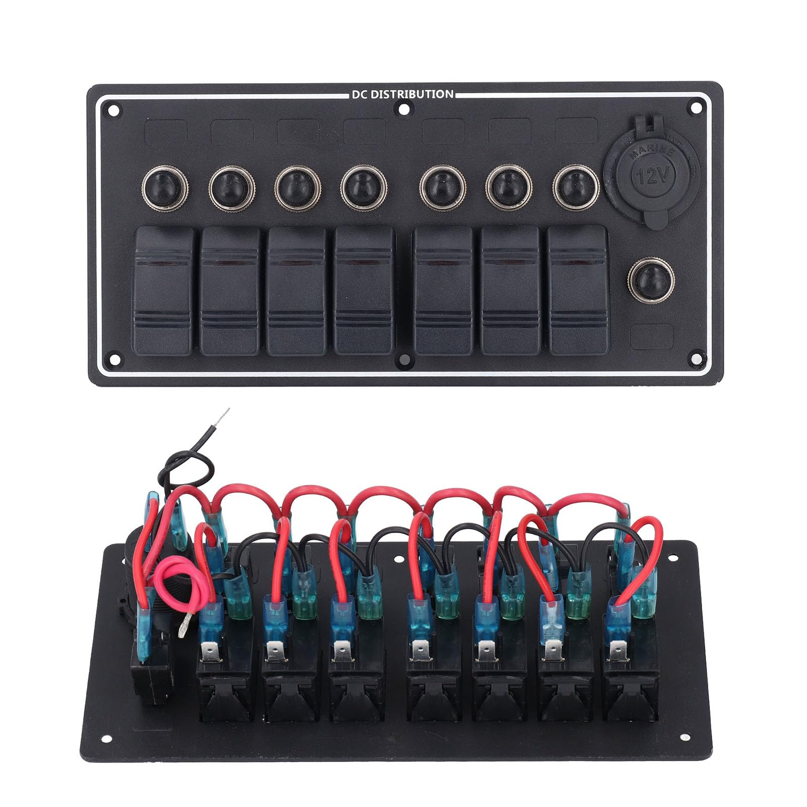 Marine Switch Panel, 7 Gang Rocker Switch Panel DC12V Multifunctional Easy to Install Temperature Resistant with Overload Protector for Yachts