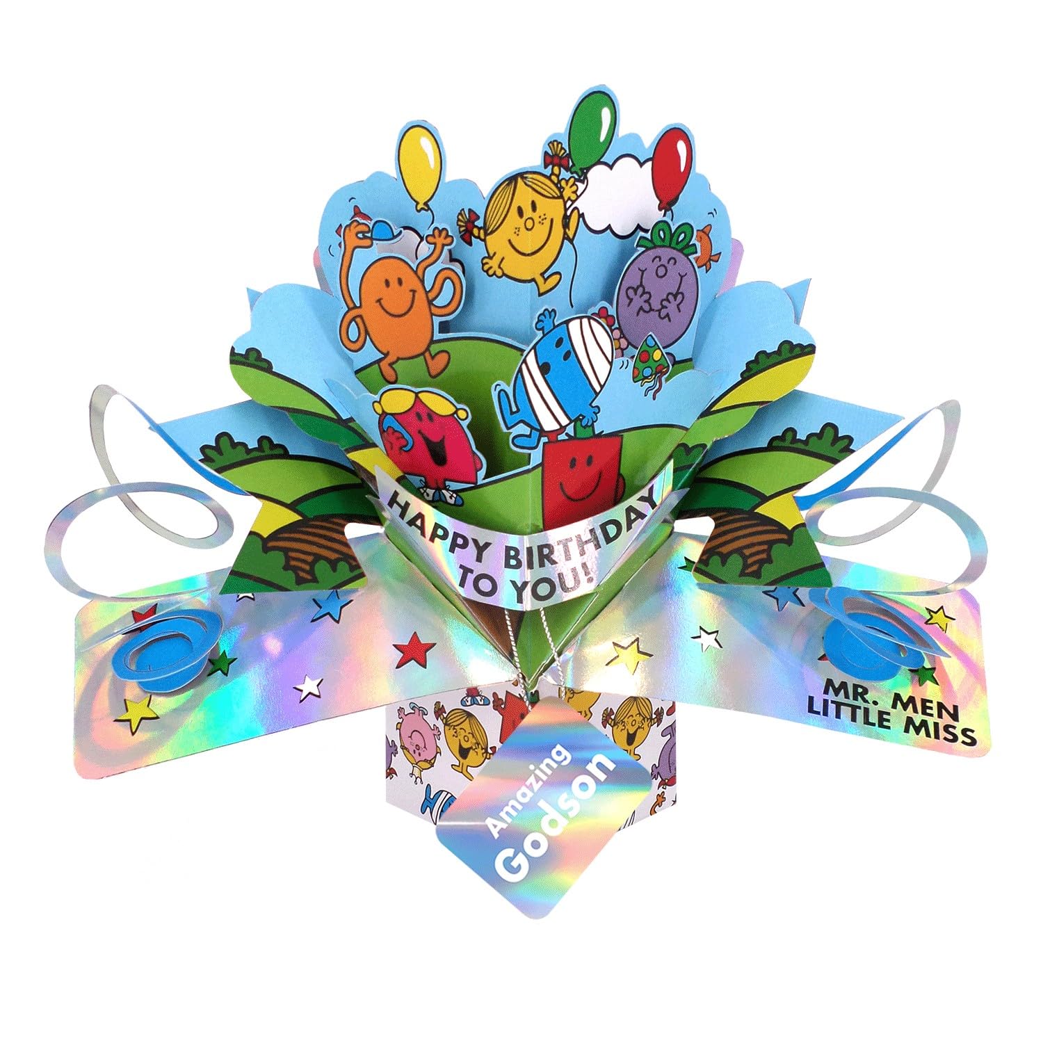Second Nature Pop Ups Mr. Men Little Miss Happy Birthday To You Amazing Godson 3D Pop Up Birthday Card Collectable Greeting Card - Vibrant Design, 3D Freestanding, Eco-Friendly, Nostalgic