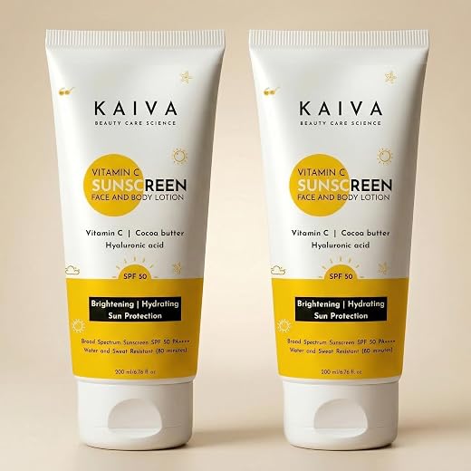 KAIVA Sunscreen SPF 50 PA++++ Ultra-Light SPF50 for oily skin &amp; Acne Prone Skin, Matte Finish, Sunscreen lotion for Body &amp;...
