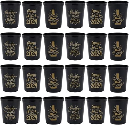 Miniatura 7 de Vasos de fiesta de Año Nuevo  Paquete de 24 vasos reutilizables, vasos de plástico de 16 onzas para estadios navideños, 3 diseños festivos de juego