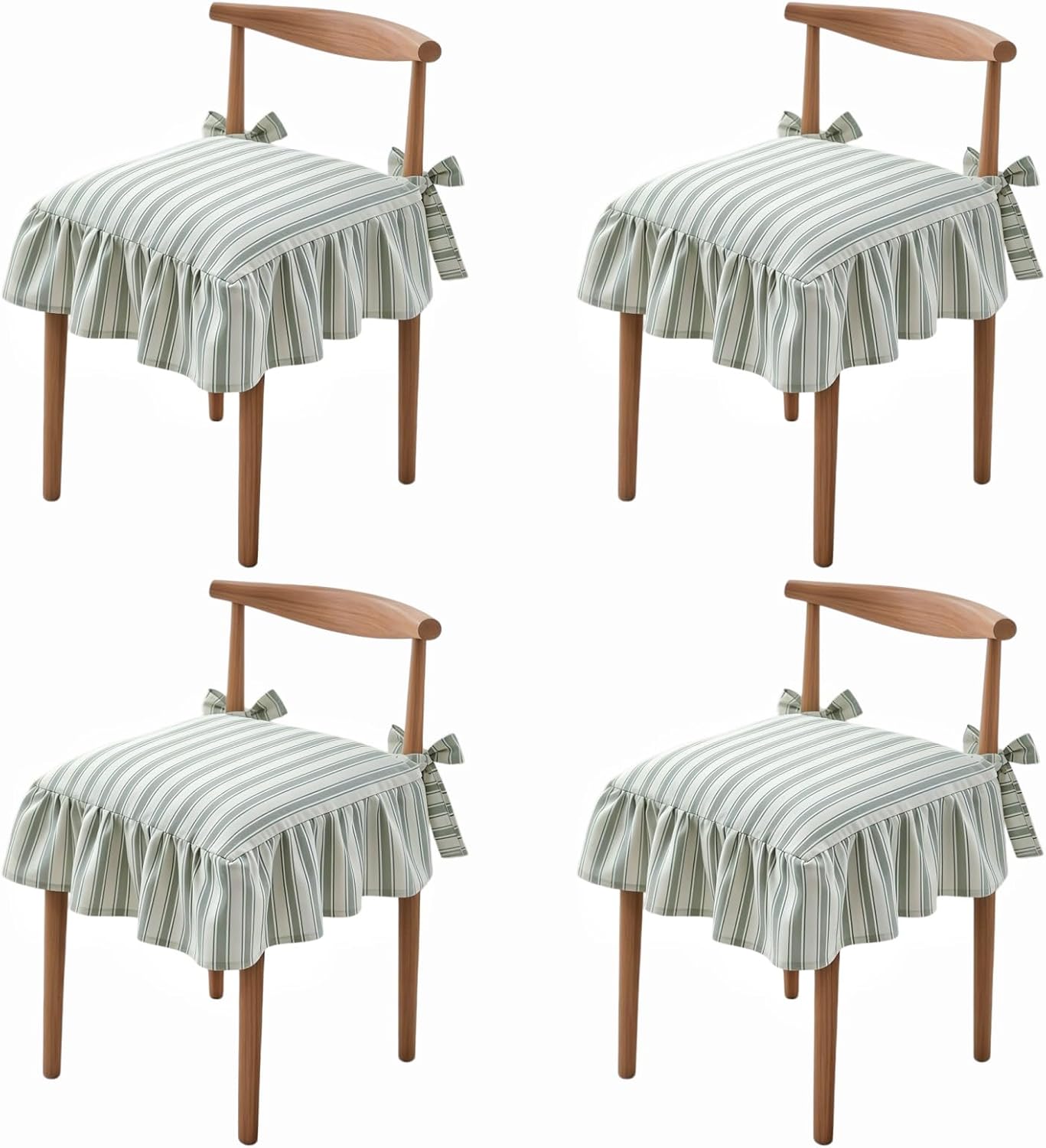 4 Pcs Sage Green Ruffled Chair Seat Cushion Covers 17.5"x17.5", Farmhouse