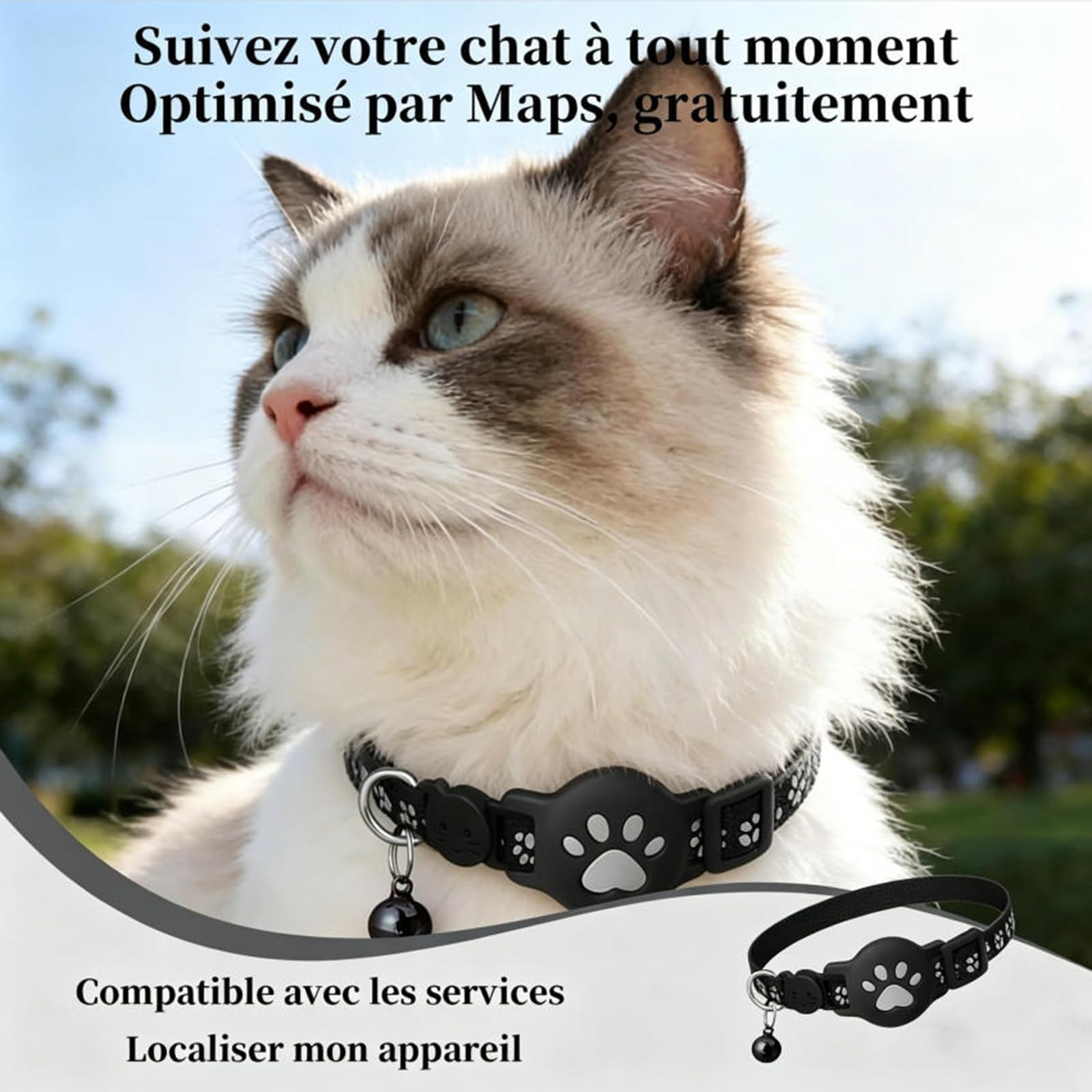 ZVD Collier GPS Chat, 2026 Nouveau Traceur GPS Chat Tracker, sans Carte SIM, sans Abonnement Mensuel, Localisation Temps Réel,Compatible iOS Android,Imperméable et Durable (Noir)
