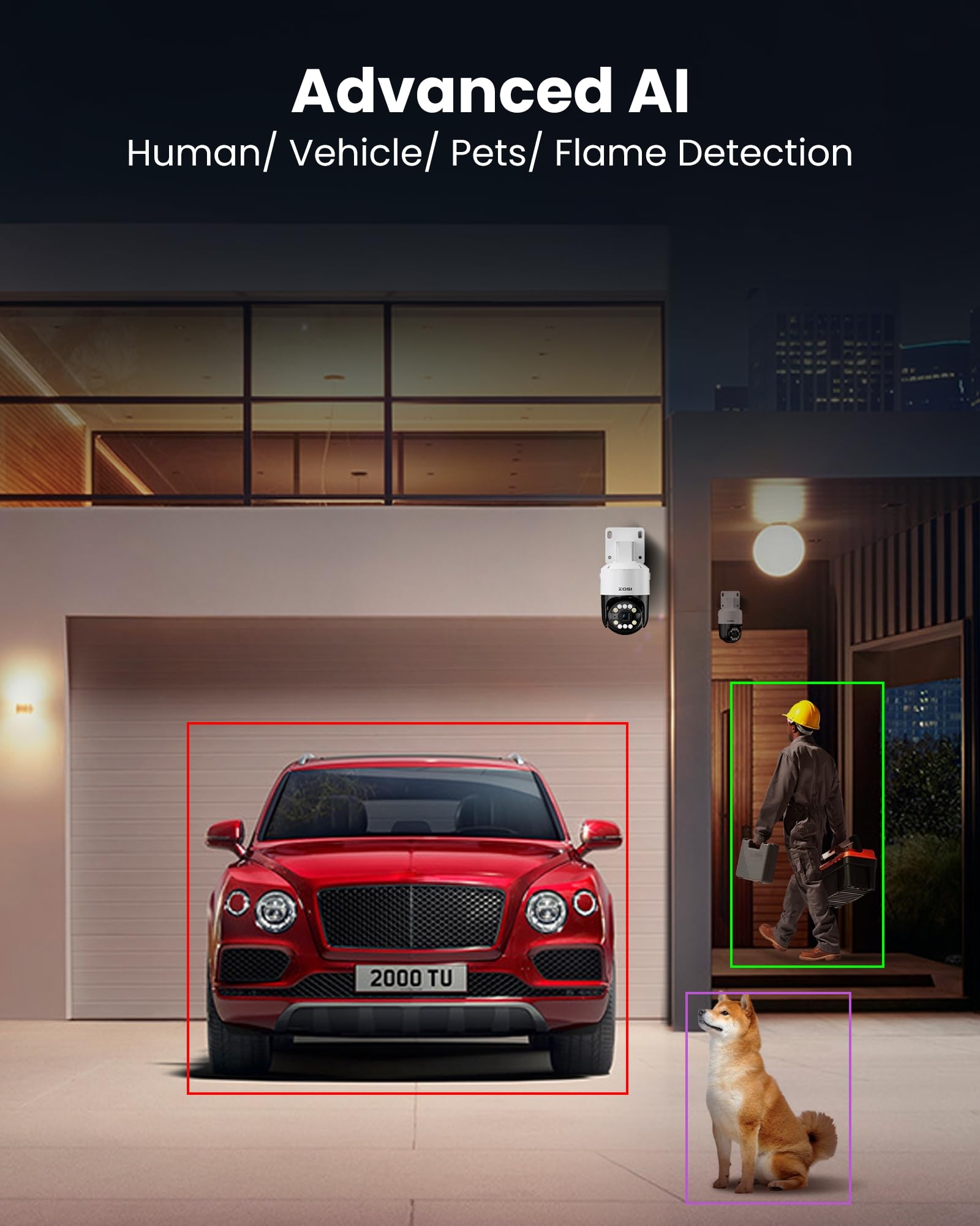 ZOSI 4K Überwachungskamera Set Aussen, 8MP PoE IP Kamera mit 8CH 2TB HDD NVR, 355°/140° Schwenkbar, KI Personen-/Fahrzeugerkennung, Auto-Tracking