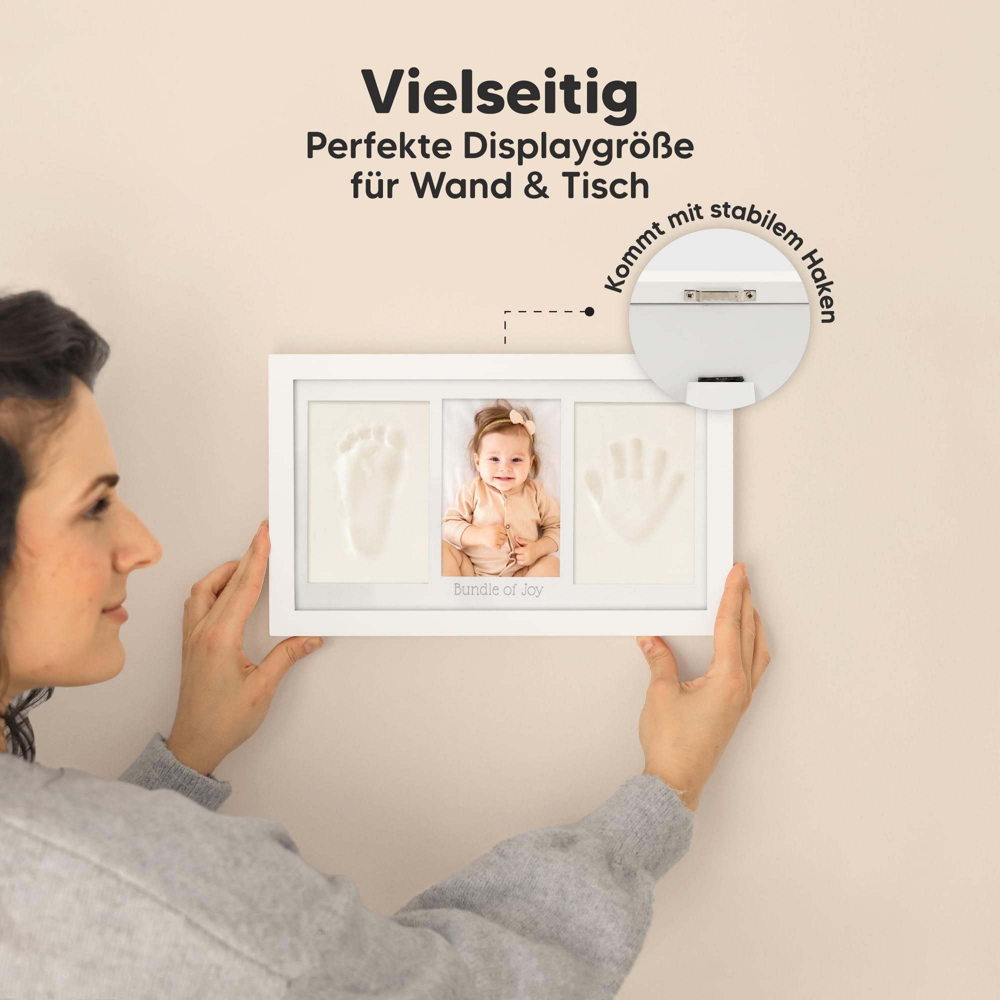 Keababies Baby Handabdruck Und Fußabdruck Set - Ton Handabdruck Andenken Rahmen, Neugeborenen Kinderzimmer Bilderrahmen fur Mädchen und Junge, Personalisierte Geschenke Baby fur Neue Mom(Alpine White)