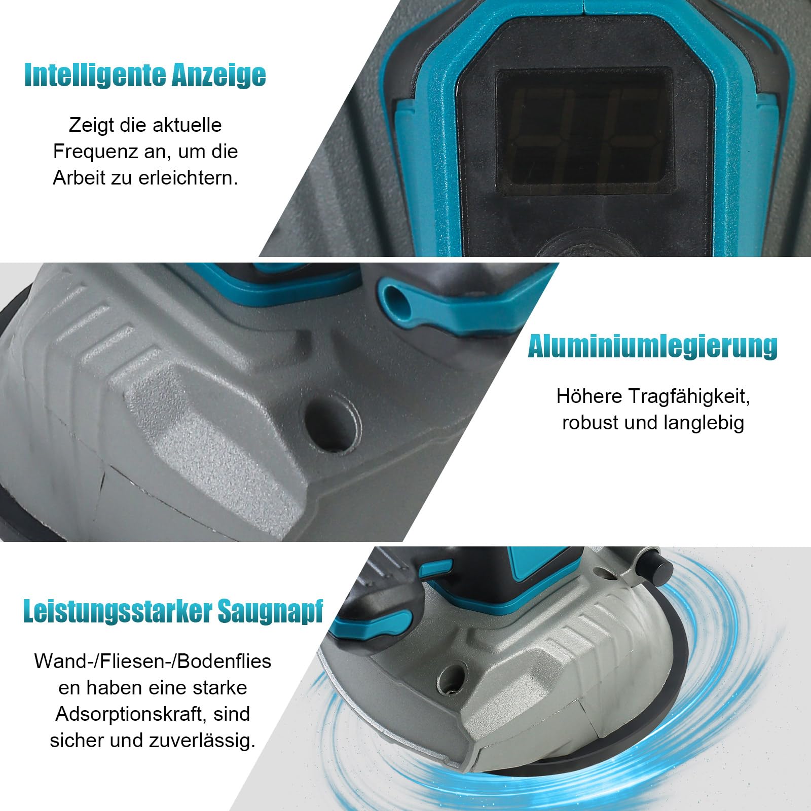 Akku Fliesenrüttler, Fliesenleger Maschine für Makita 18V, Fliesenvibrator mit 8 Einstellbaren Gänge, Fliesenlegerwerkzeuge mit 4,7 zoll Saugnapf, 80kg Adsorption Vibrationsgerät (ohne Akku)