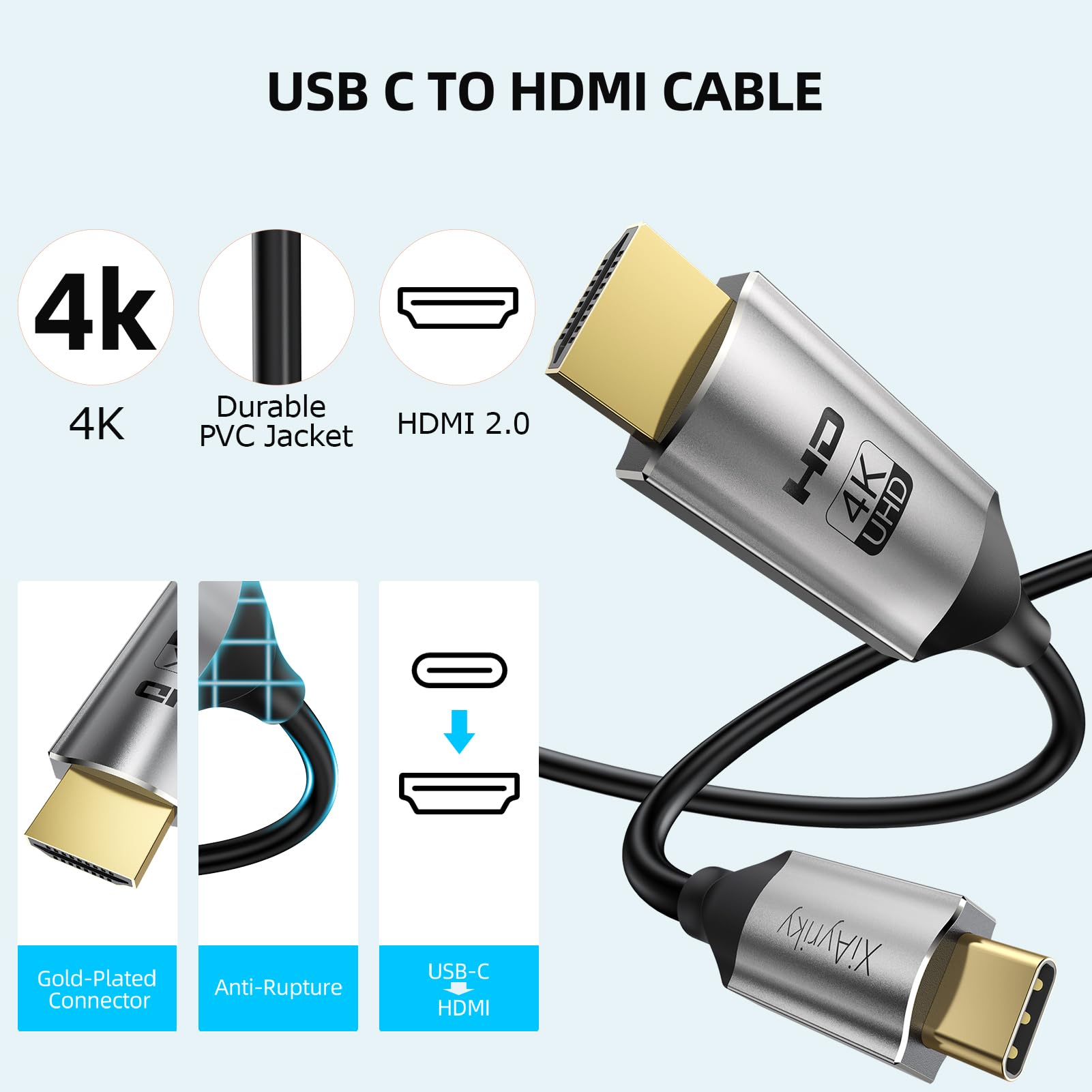 Confezione da 10 cavi da USB C a HDMI 2.0 da USB tipo C a HDMI 2.0 da 1,8 m, compatibile con Thunderbolt 3, ad alta velocità, in alluminio aggiornato, per MacBook Pro/Air, iPad Pro, Galaxy, Surface,