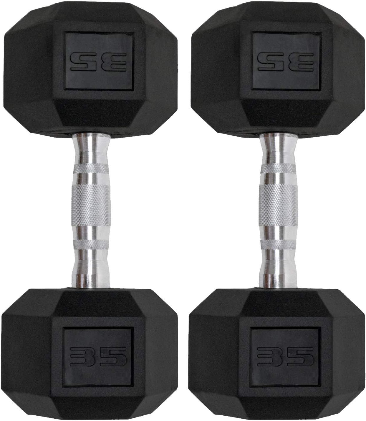 Dumbbells Set of 2 Hex Rubber Encased Dumbbells, Weights Dumbbells Set with Metal Handle for Exercise and Fitness (35 lb, Pair)
