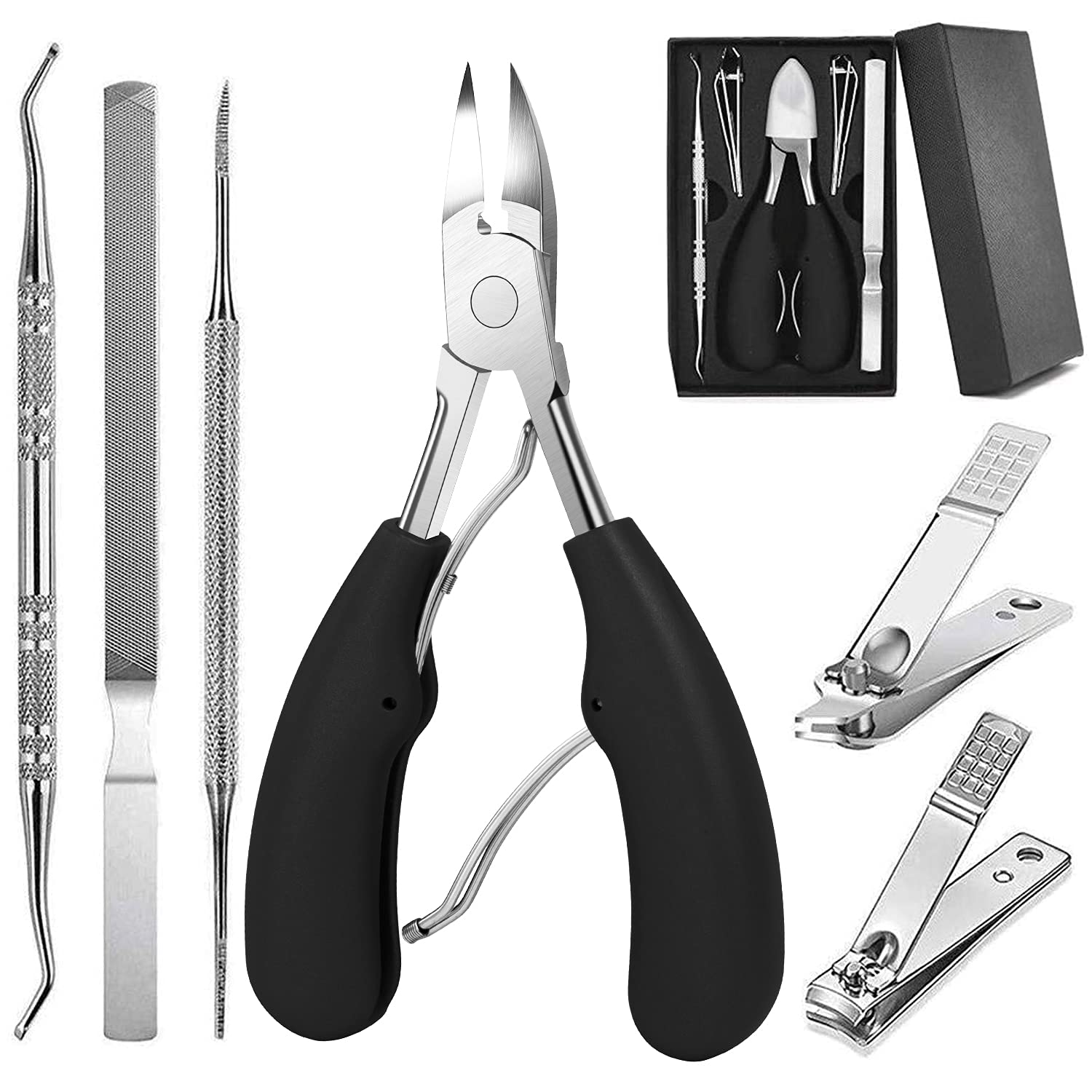JTIEO Nail Clippers Toenail Clippers Nail Clippers For Thick Nails Surgical Grade Stainless Steel Ingrown Toenail Tool Set with Nail Nippers Nail Lifter and Toenail File(6Pcs)