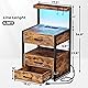 Nightstand with Charging Station and LED Lights, LED Night Stand with 2 USB Ports and 2 AC Outlets, Modern End Table with 3 Drawers, Bedside Table with Open Storage for Bedroom, Rustic Brown