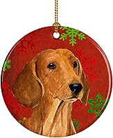 Vista 70 de Caroline's Treasures Dachshund copos de nieve rojos y verdes, adorno de cerámica de Navidad para colgar en el árbol de Navidad, decoración