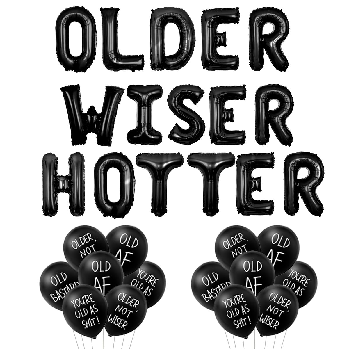 "Older Wiser Hotter" Silver Foil Balloon Banner - Birthday Decor For 30th, 40th, 50th, 60th+ Parties - View #4