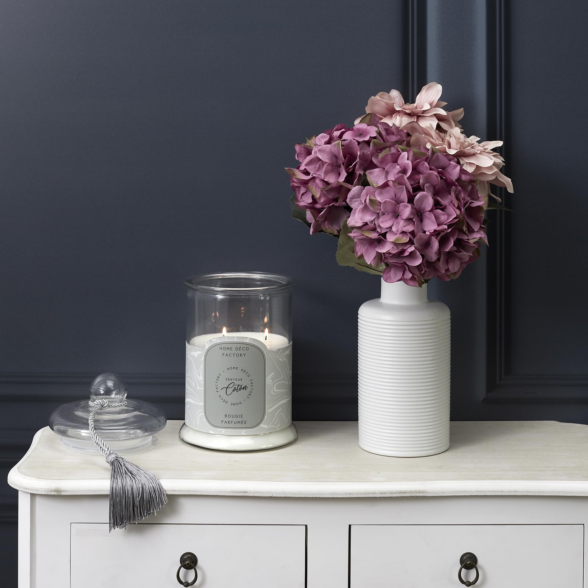 HOME DECO FACTORY Duftkerzen-Bonbonglas, graue Baumwollblume