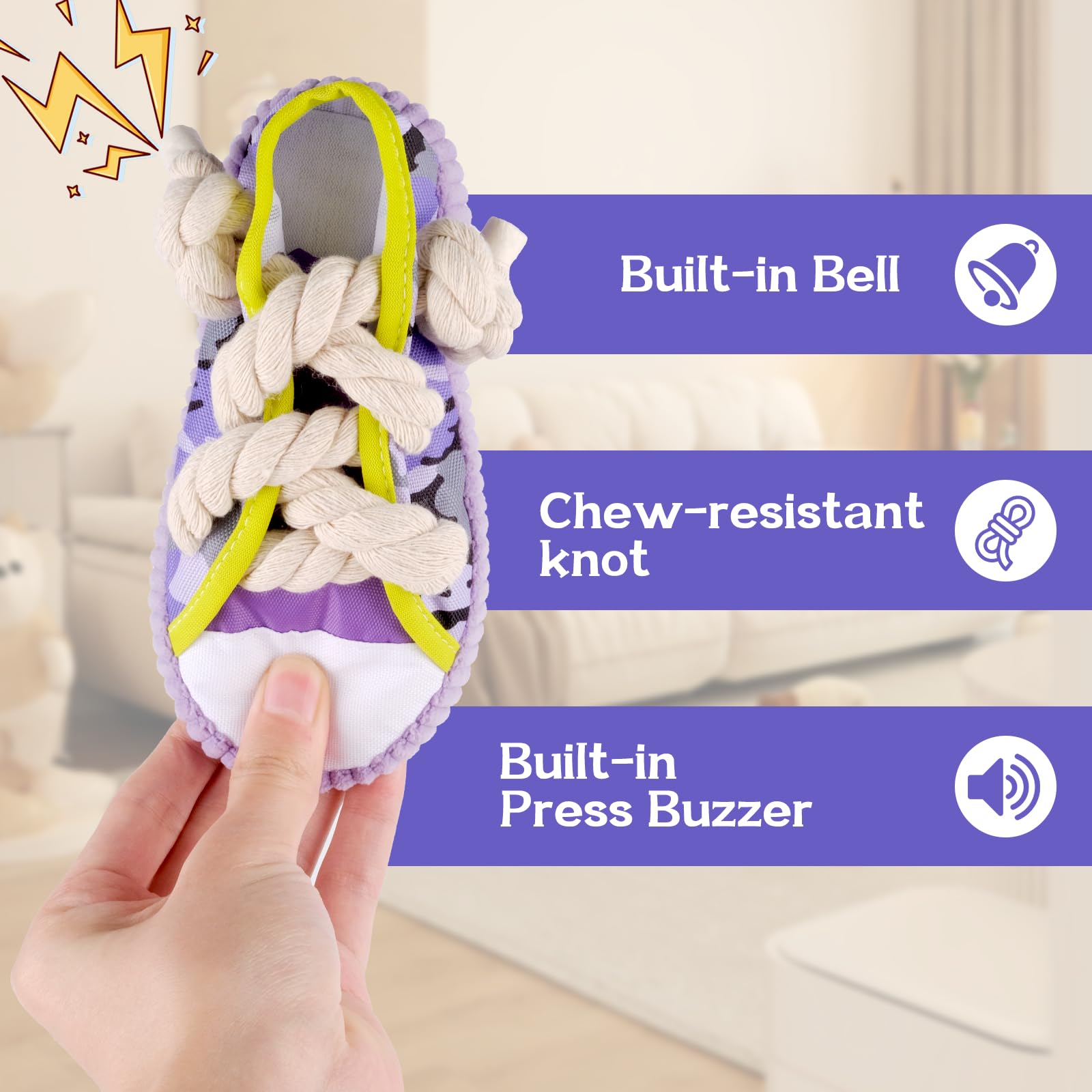 Juguete para Perros Suave, Juguete para Cachorros con Sonido/Chillón, Juguete Adorable para Cachorros en Forma de Zapato con Campanita, Juguete de Morder para Perros Pequeños