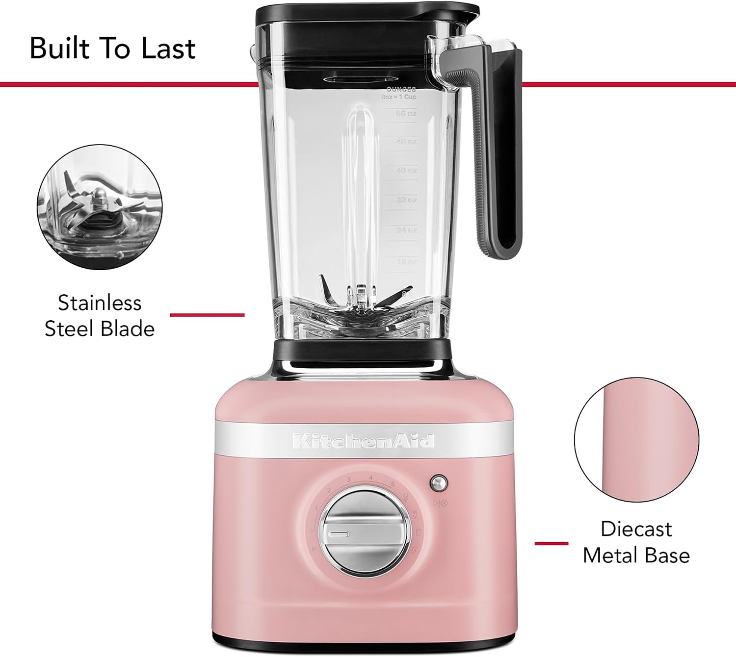 KitchenAid K400 Variable Speed Blender w/Tamper, KSB4028, Dried Rose | Preset Recipe Programs: Ice Crush, Icy Drinks, and Smoothie, 5-speed variable speed dial, Intelli-Speed Motor Control