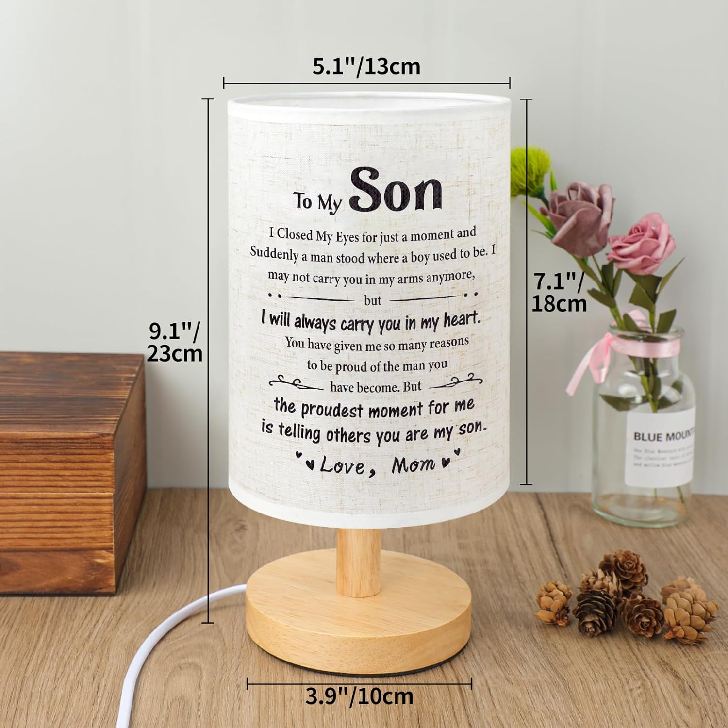 SOUHONEY Graduation Son Gifts from Mom, Desk Bedside Lamp Gifts for Son Birthday from Mom, Son Adult 18th 21st Birthday Gifts, Bedside Table Decor Lamp (Son02)