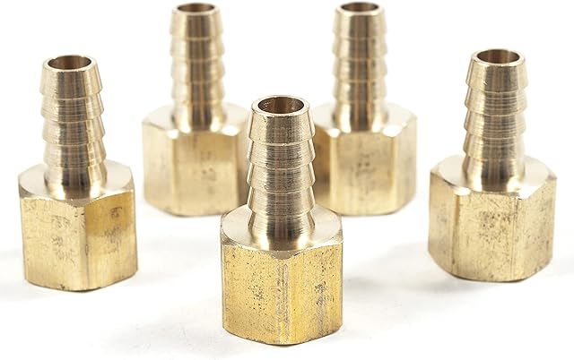 LTWFITTING Brass BSP Fitting Coupler / Adapter 3/8-Inch Female BSPP x 3/8-Inch(10mm) Hose Barb Fuel Gas Water (Pack of 5)