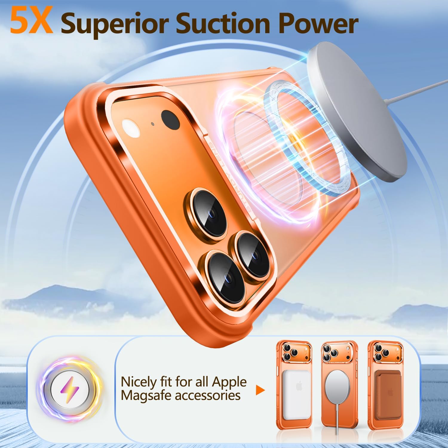 O3 Mag-Stand Designed for iPhone 17 Pro Case with 360° Spin Stand, [Compatible with mag Safe][Super Skin Feeling] Translucent Matte Magnetic Slim Phone Case 6.3 inch, Matte Orange