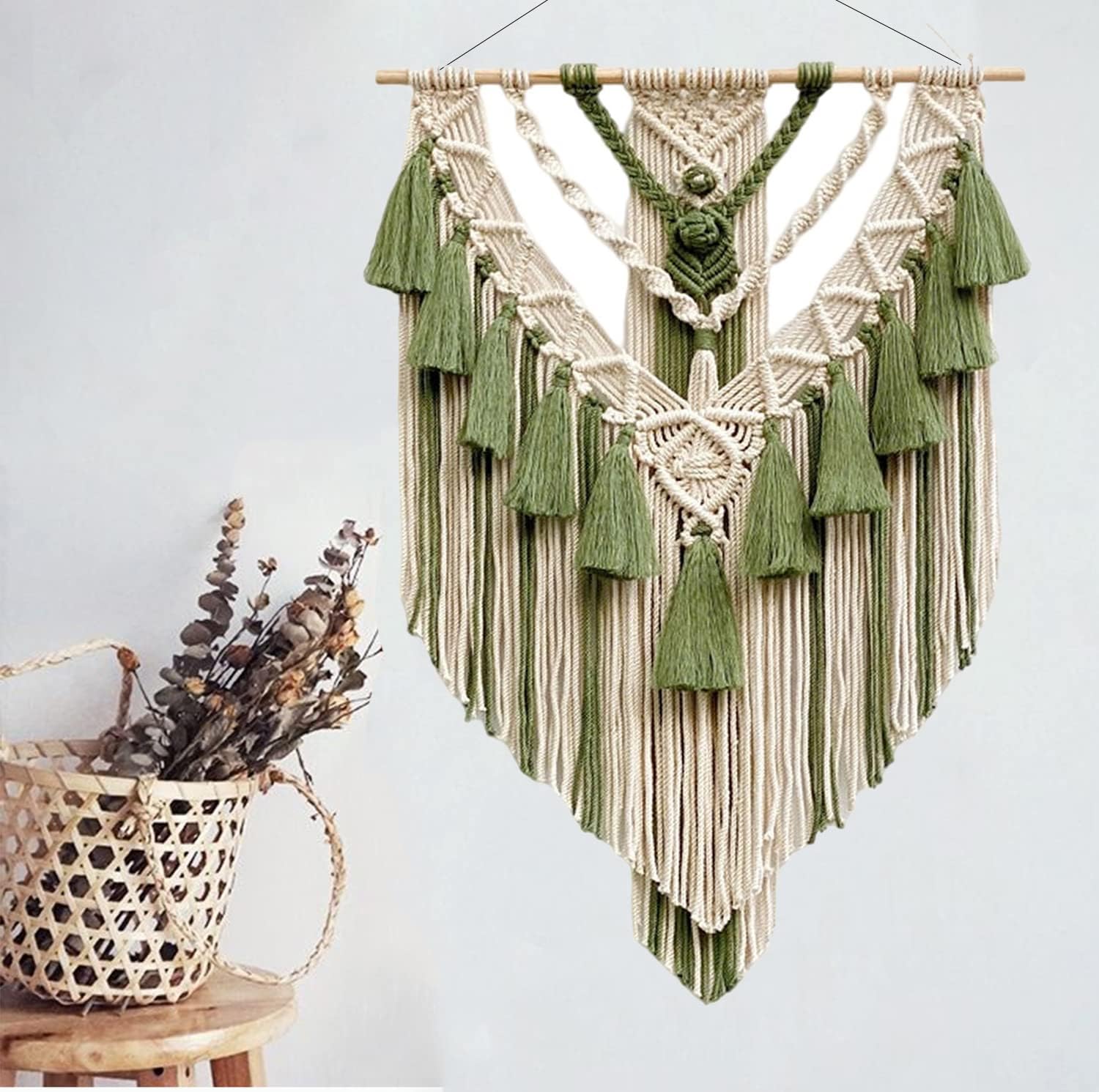 Moonmen Macrame Wall Hanging Art Woven Geometric Dorm Room DecorationMacrame Wall Hanging Art Woven Boho Home Decor Geometric Apartment Dorm Room Decoration (Green Tree of Life)