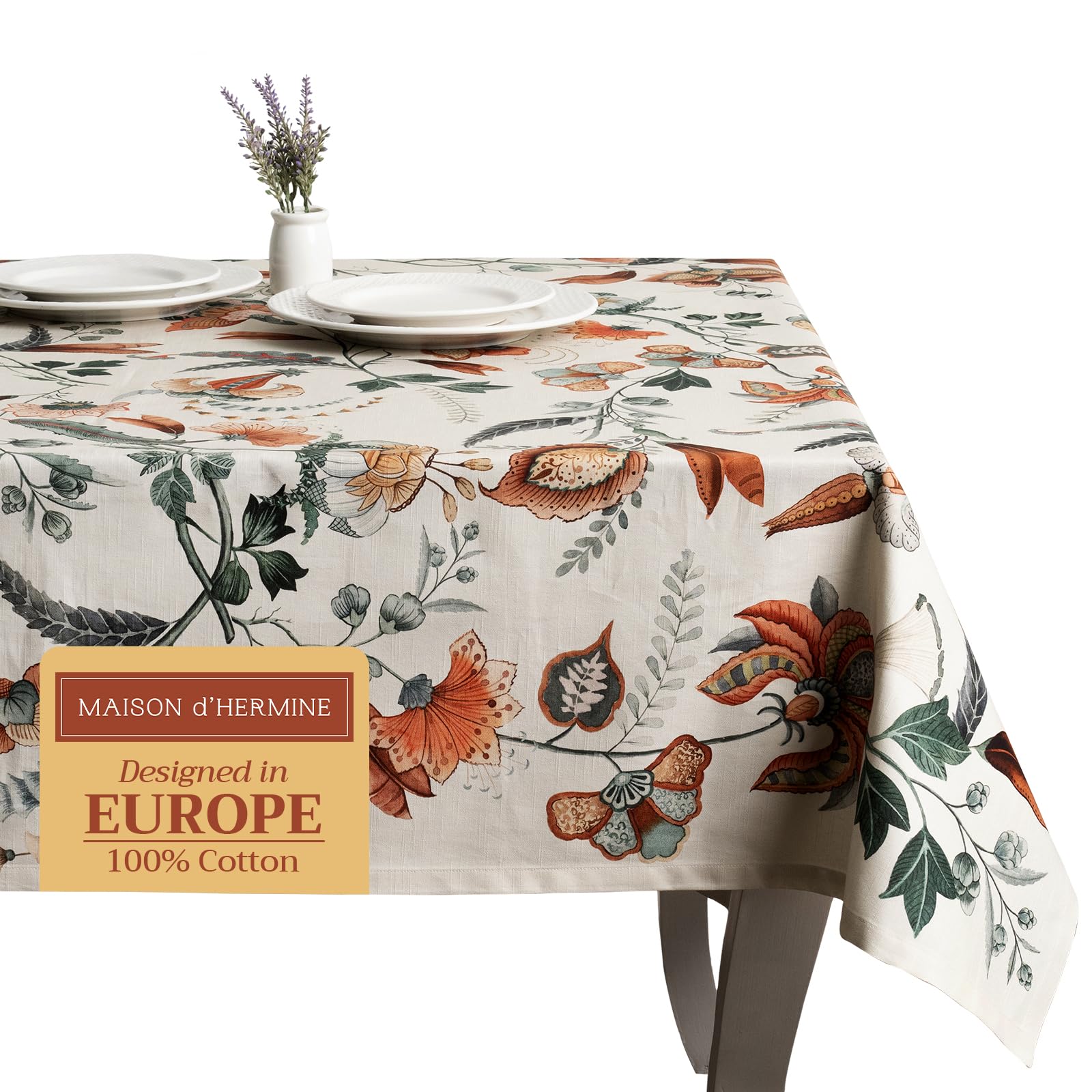 Maison d' Hermine Table Cloth Rectangle Table 100% Cotton 230 cm x 140 cm Tablecloth Reusable Everyday Use for Dining Farmhouse Home Party Festive Hotel Kitchen Spring Summer (Dalida)