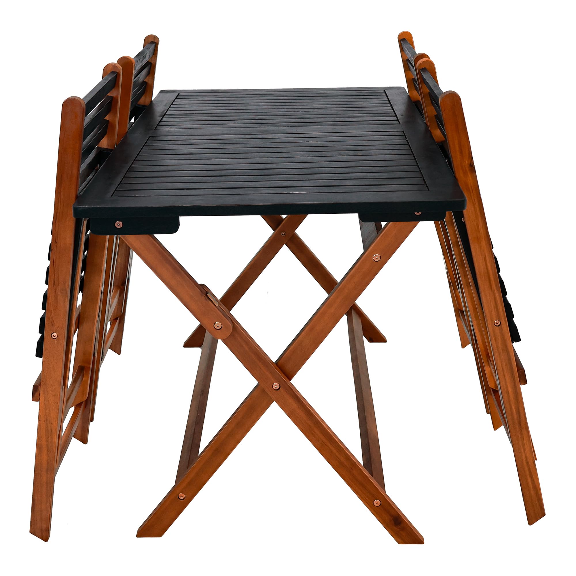 [en.casa] Set da Pranzo per Esterno in Legno di Acacia Oliato Tavolo con Piano Rettangolare e 4 Sedie Mobili Pieghevoli da Giardino Patio Terrazza