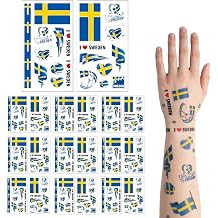 20Pcs World Cup Temporary Football Tattoos,National Flag Waterproof Transfer Tattoo Stickers for Soccer Fans International Sports Events Party Decorations Safe, Easy Transfer,Sweden