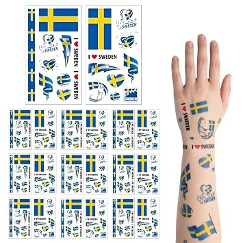 20Pcs World Cup Temporary Football Tattoos,National Flag Waterproof Transfer Tattoo Stickers for Soccer Fans International Sports Events Party Decorations Safe, Easy Transfer,Sweden