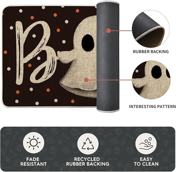 Artoid Mode Black Cats Boo Halloween Kitchen Mats Set of 2-17x29+17x47