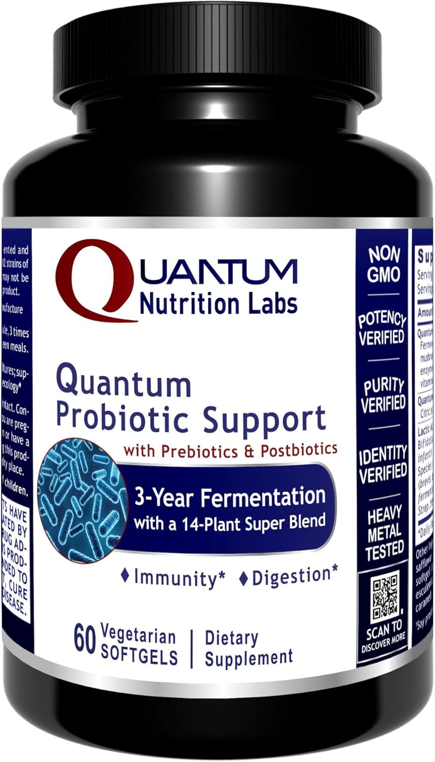 Quantum Nutrition Labs Probiotic Support - Pre Pro Post Biotics for Women & Men Prebiotics, Probiotics, Postbiotics & Phytobiotics - 60 Vegetarian Softgel Capsules