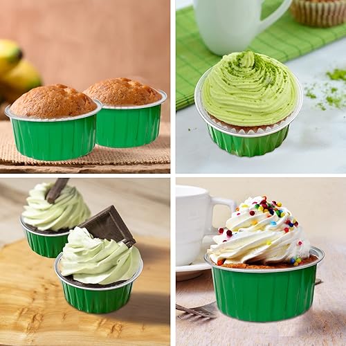 Miniatura 4 de 100 vasos de aluminio con tapas, 5 onzas desechables Ramekin para hornear, moldes para magdalenas, mini moldes de aluminio para cupcakes para fiesta